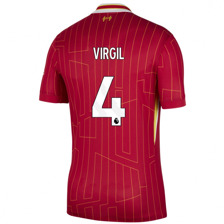 Kids Football Virgil Van Dijk #4 Red Yellow White Home Jersey 2024/25 T-Shirt Canada