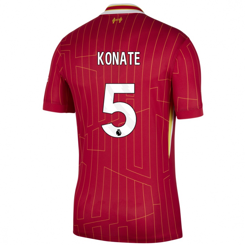 Kids Football Ibrahima Konate #5 Red Yellow White Home Jersey 2024/25 T-Shirt Canada