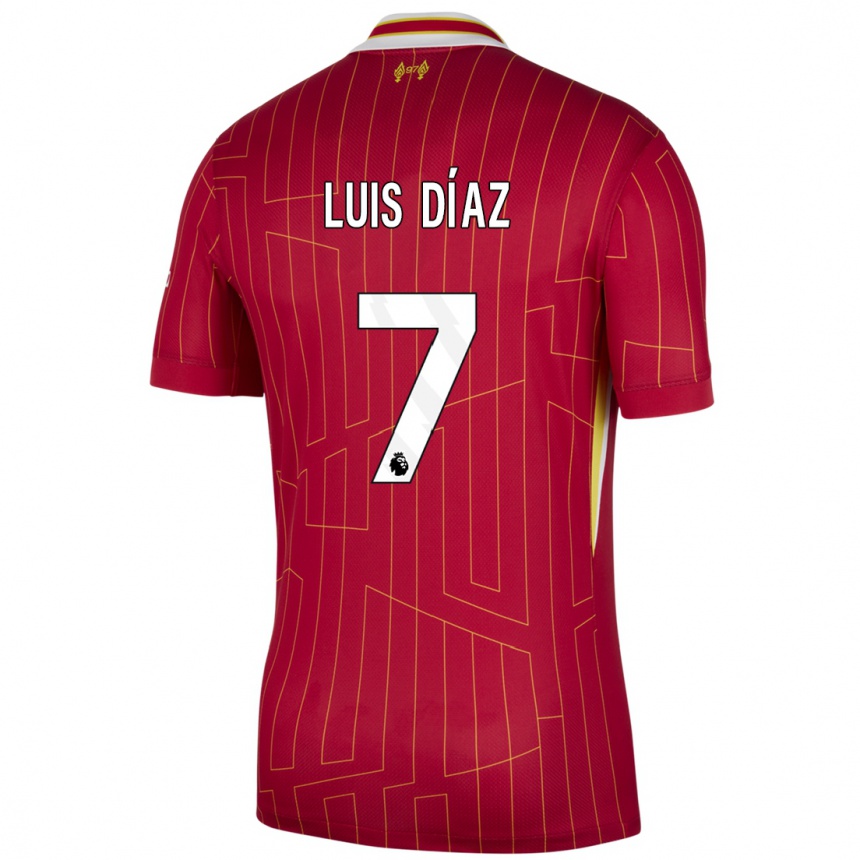 Kids Football Luis Diaz #7 Red Yellow White Home Jersey 2024/25 T-Shirt Canada