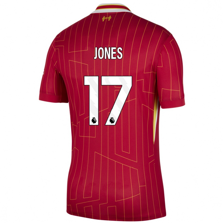 Enfant Football Maillot Curtis Jones #17 Rouge Jaune Blanc Tenues Domicile 2024/25 Canada