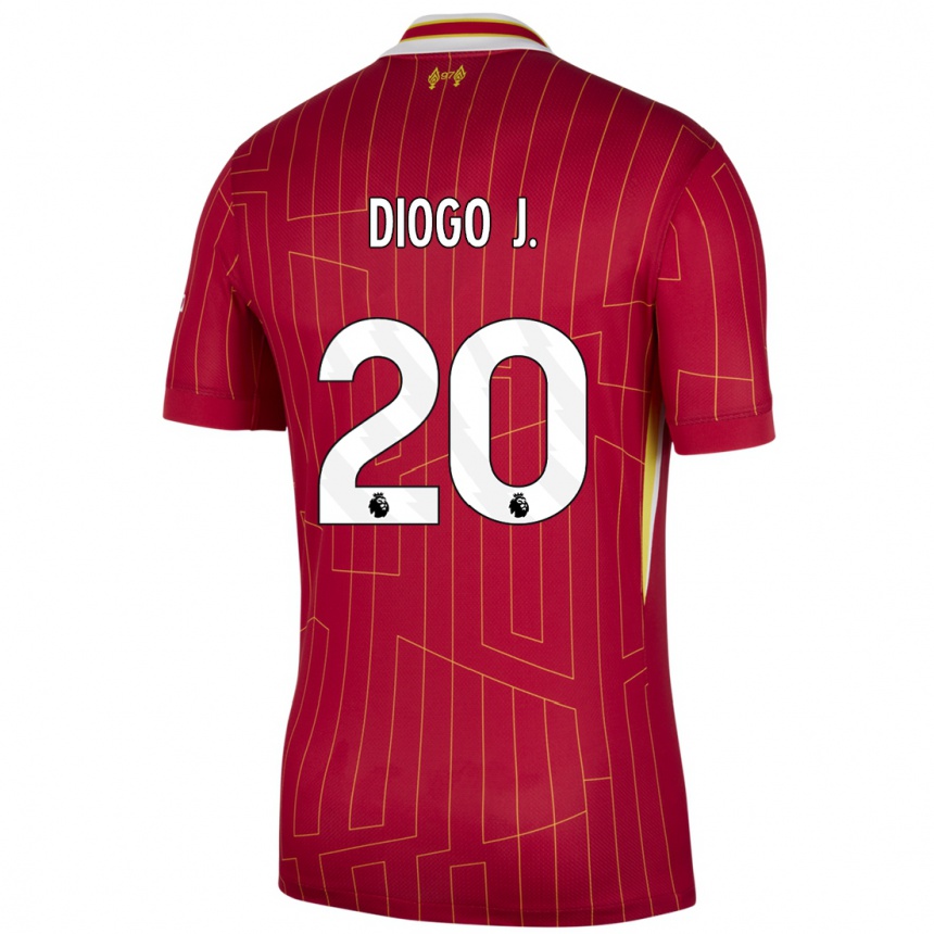 Enfant Football Maillot Diogo Jota #20 Rouge Jaune Blanc Tenues Domicile 2024/25 Canada