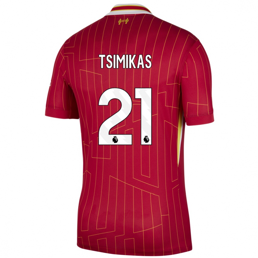 Enfant Football Maillot Konstantinos Tsimikas #21 Rouge Jaune Blanc Tenues Domicile 2024/25 Canada