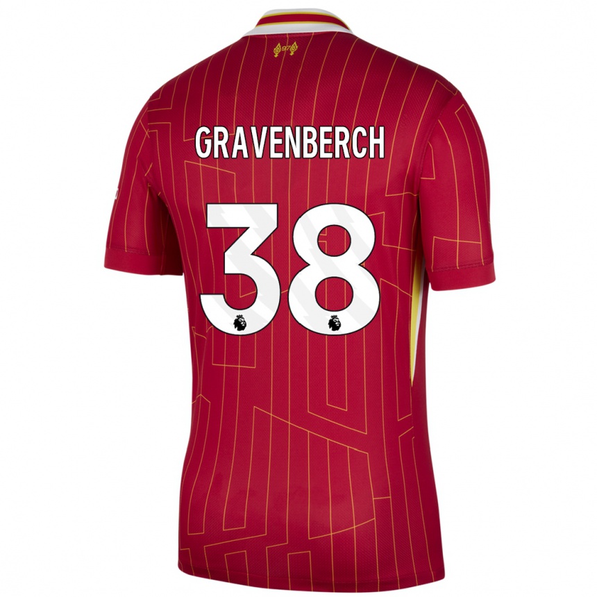 Kids Football Ryan Gravenberch #38 Red Yellow White Home Jersey 2024/25 T-Shirt Canada