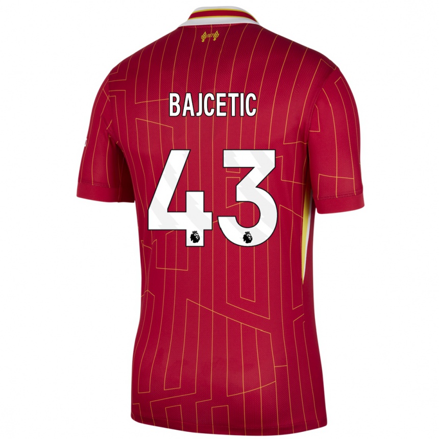 Kids Football Stefan Bajcetic #43 Red Yellow White Home Jersey 2024/25 T-Shirt Canada