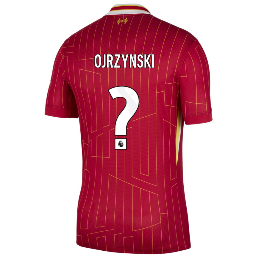 Kids Football Jakub Ojrzynski #0 Red Yellow White Home Jersey 2024/25 T-Shirt Canada