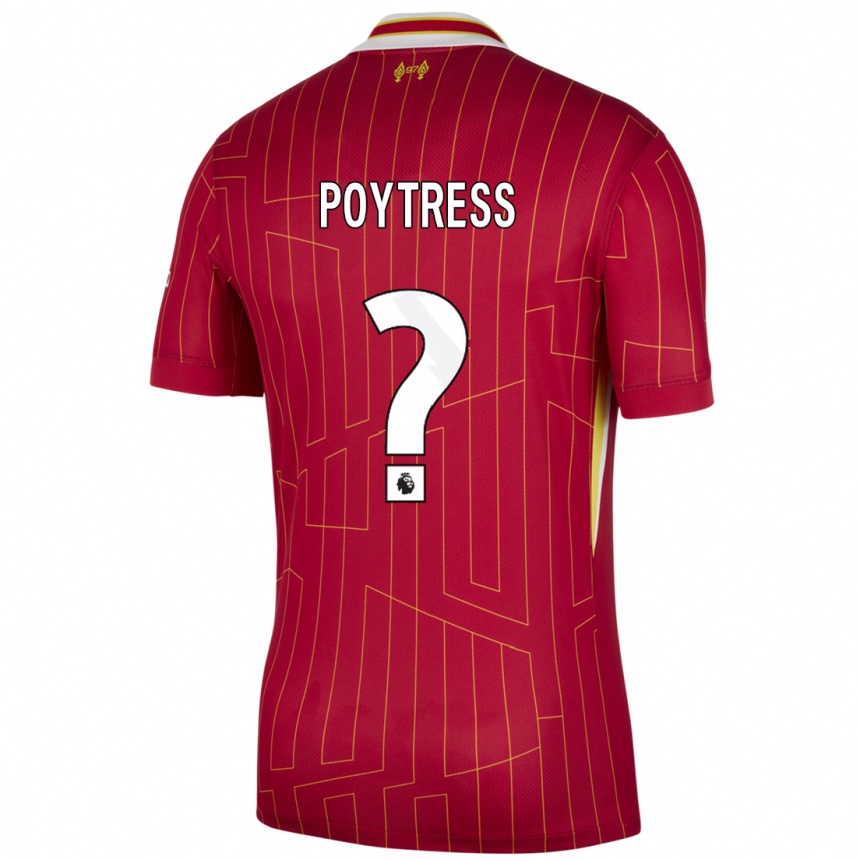 Kids Football Jacob Poytress #0 Red Yellow White Home Jersey 2024/25 T-Shirt Canada