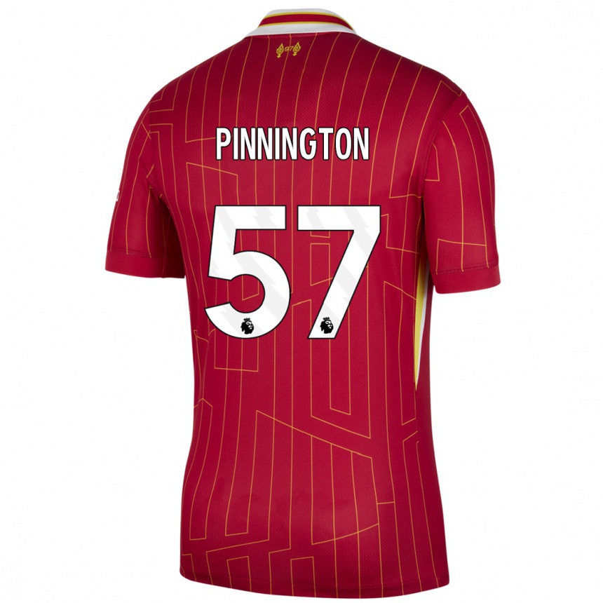 Kids Football Carter Pinnington #57 Red Yellow White Home Jersey 2024/25 T-Shirt Canada