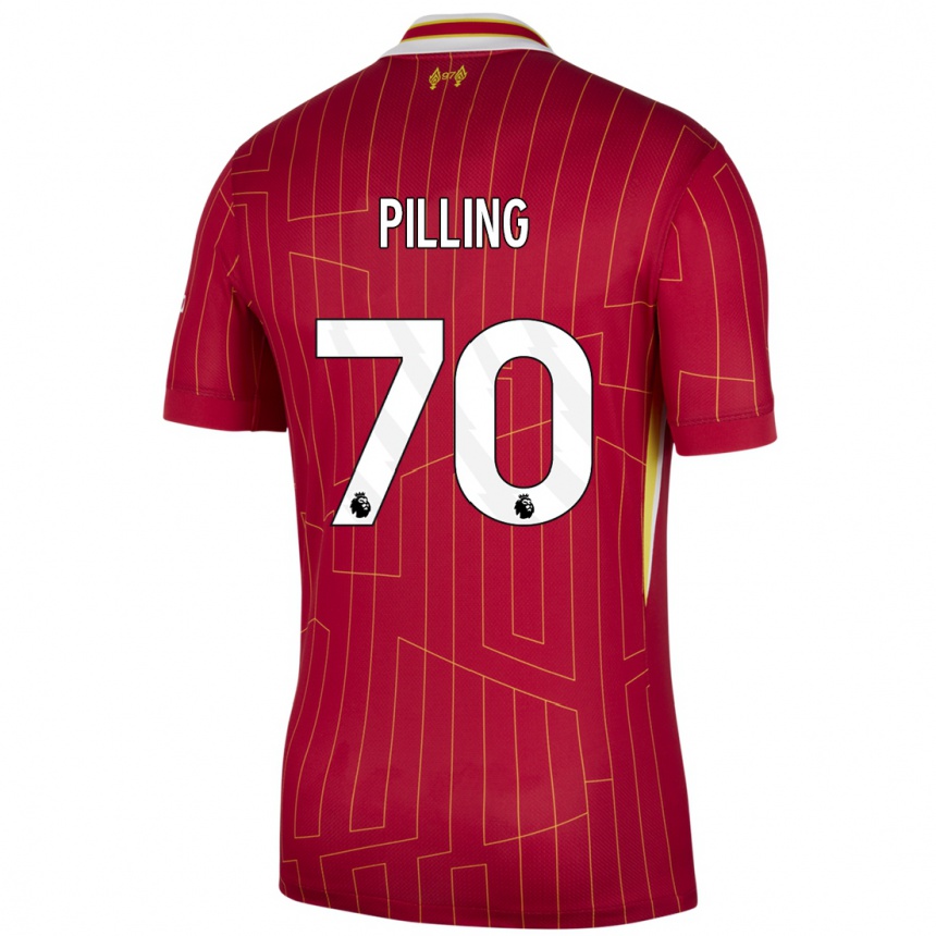 Kids Football Tommy Pilling #70 Red Yellow White Home Jersey 2024/25 T-Shirt Canada