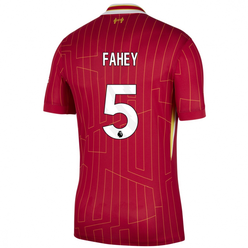 Kids Football Niamh Fahey #5 Red Yellow White Home Jersey 2024/25 T-Shirt Canada