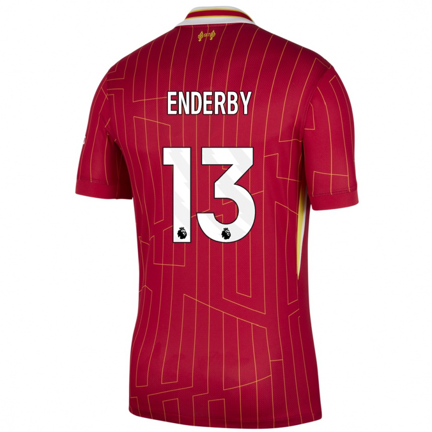 Kids Football Mia Enderby #13 Red Yellow White Home Jersey 2024/25 T-Shirt Canada