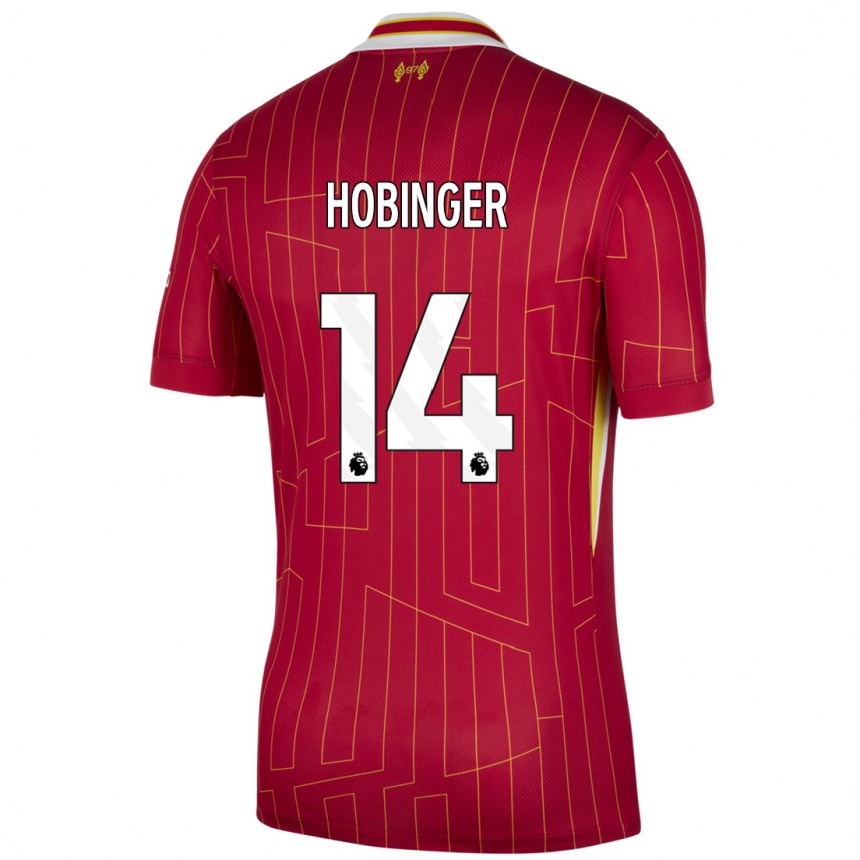 Kids Football Marie Höbinger #14 Red Yellow White Home Jersey 2024/25 T-Shirt Canada