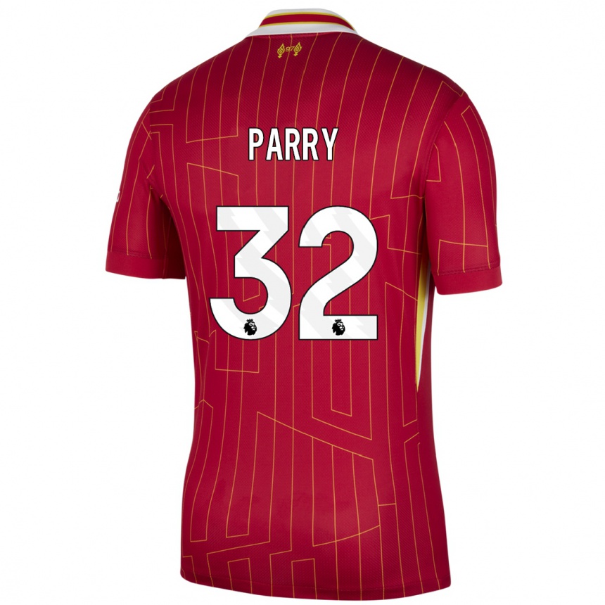 Kids Football Lucy Parry #32 Red Yellow White Home Jersey 2024/25 T-Shirt Canada