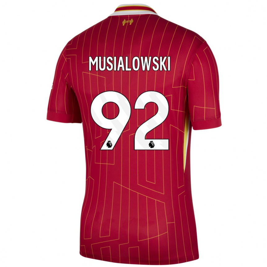 Kids Football Mateusz Musialowski #92 Red Yellow White Home Jersey 2024/25 T-Shirt Canada