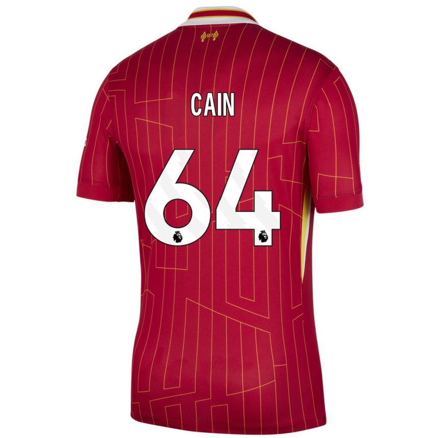 Kids Football Jake Cain #64 Red Yellow White Home Jersey 2024/25 T-Shirt Canada