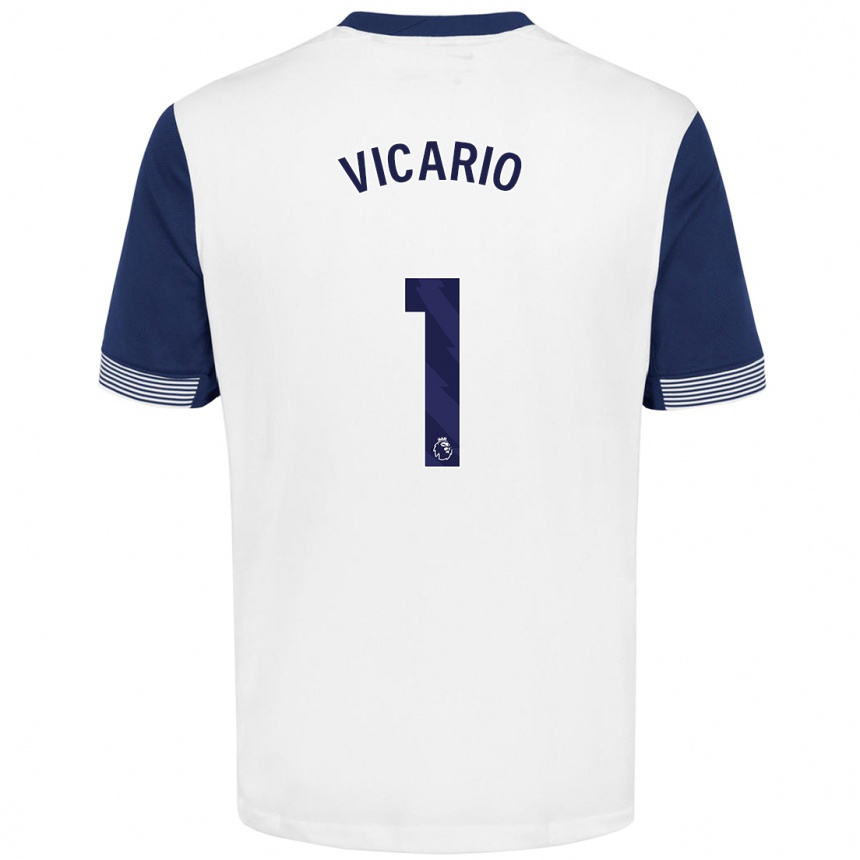 Kids Football Guglielmo Vicario #1 White Blue Home Jersey 2024/25 T-Shirt Canada