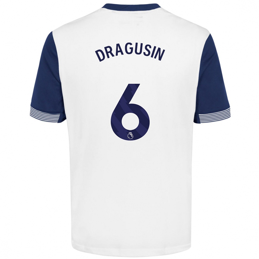 Kids Football Radu Drăgușin #6 White Blue Home Jersey 2024/25 T-Shirt Canada