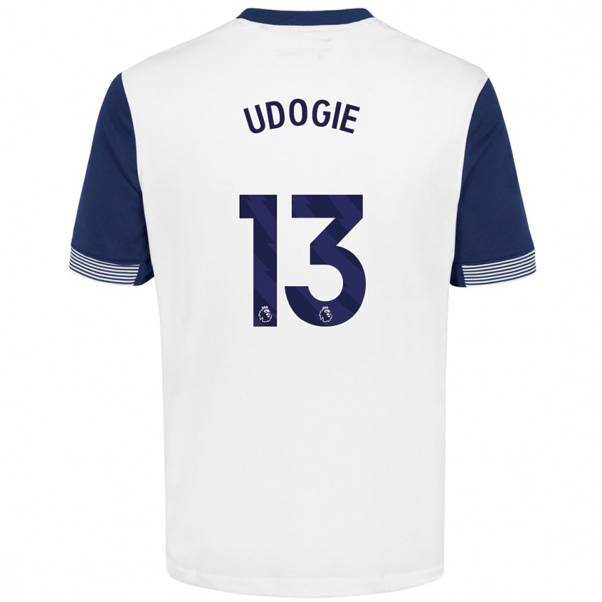 Kids Football Destiny Udogie #13 White Blue Home Jersey 2024/25 T-Shirt Canada