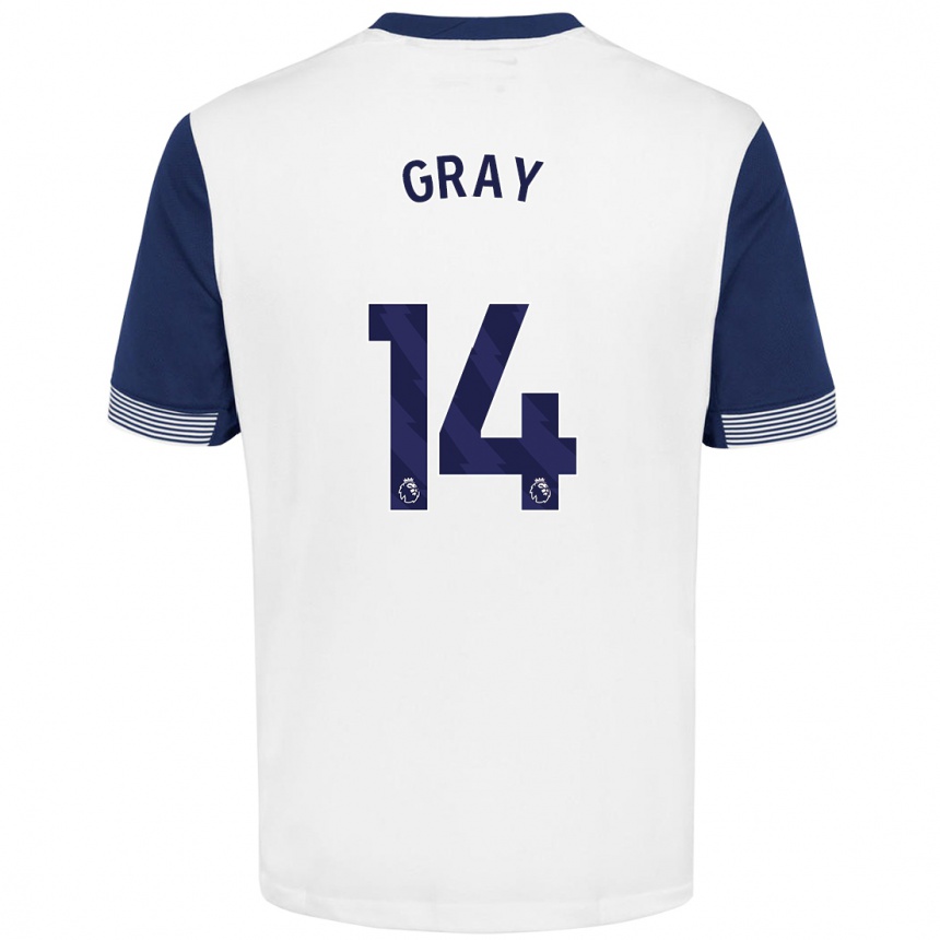 Kids Football Archie Gray #14 White Blue Home Jersey 2024/25 T-Shirt Canada