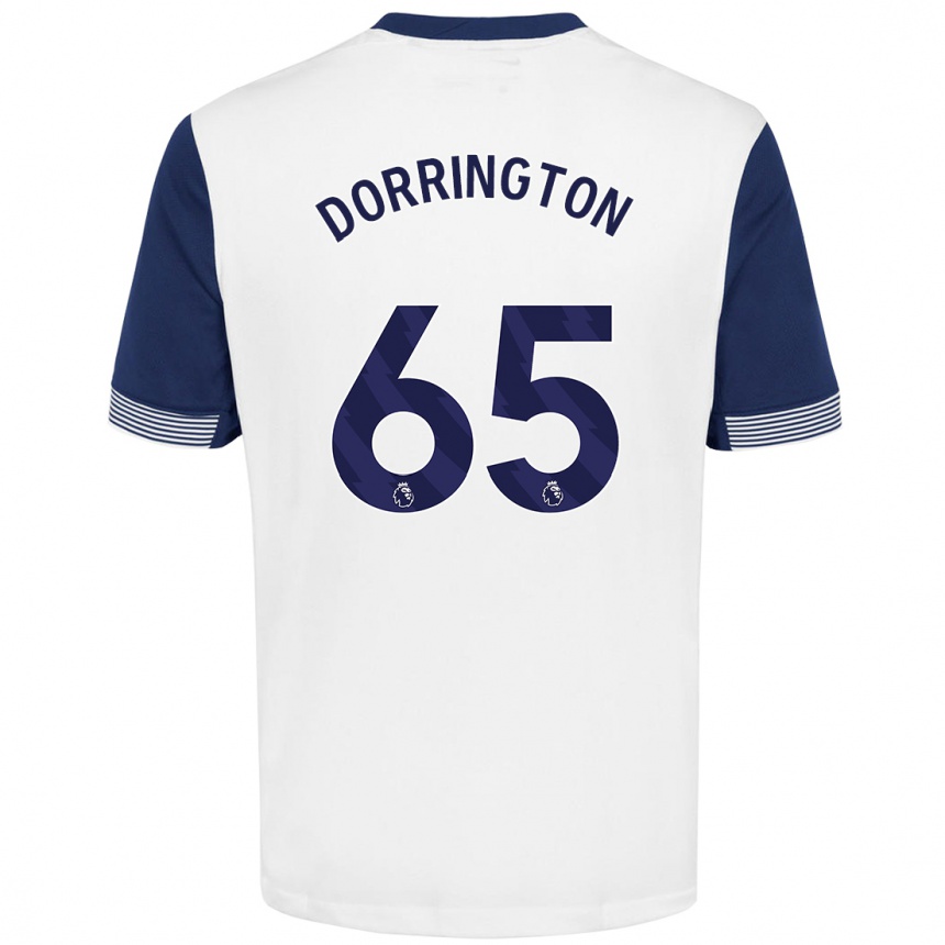 Kids Football Alfie Dorrington #65 White Blue Home Jersey 2024/25 T-Shirt Canada