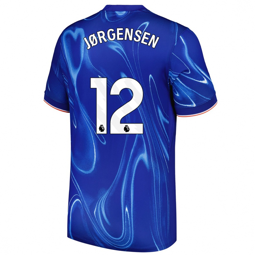 Kids Football Filip Jørgensen #12 Blue White Home Jersey 2024/25 T-Shirt Canada