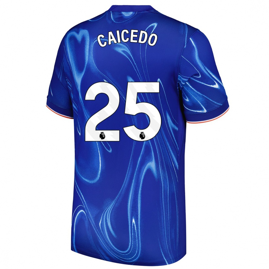 Kids Football Moisés Caicedo #25 Blue White Home Jersey 2024/25 T-Shirt Canada