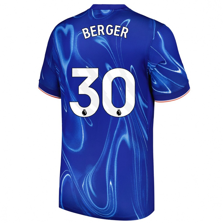 Kids Football Ann-Katrin Berger #30 Blue White Home Jersey 2024/25 T-Shirt Canada