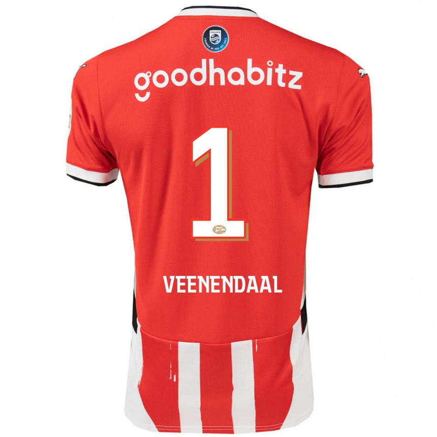 Kids Football Sari Van Veenendaal #1 Red White Home Jersey 2024/25 T-Shirt Canada