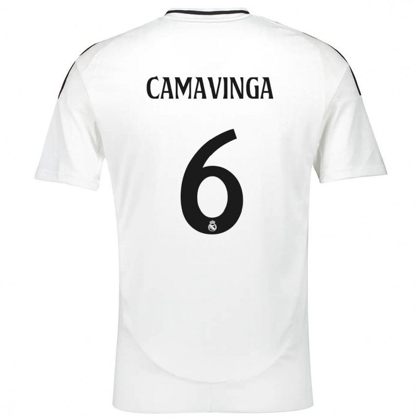 Kids Football Eduardo Camavinga #6 White Home Jersey 2024/25 T-Shirt Canada