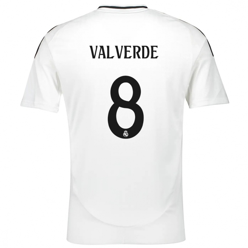 Kids Football Federico Valverde #8 White Home Jersey 2024/25 T-Shirt Canada