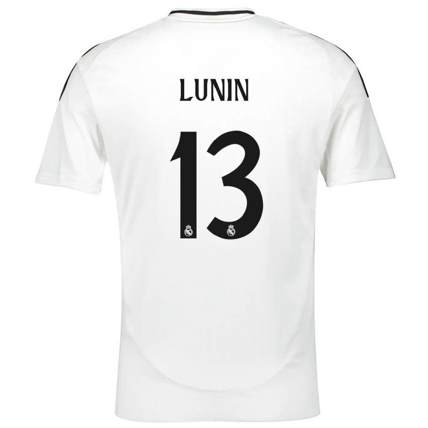 Kids Football Andriy Lunin #13 White Home Jersey 2024/25 T-Shirt Canada