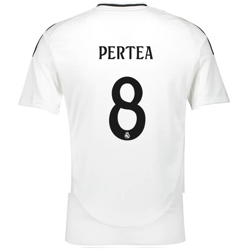 Kids Football Raul Pertea #8 White Home Jersey 2024/25 T-Shirt Canada