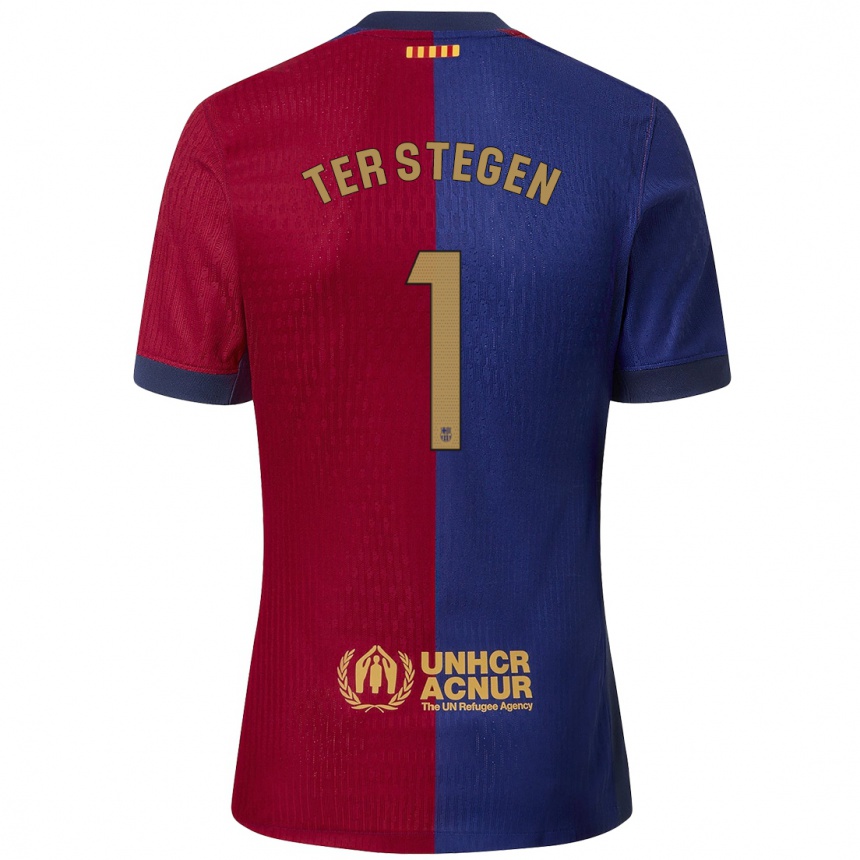 Kids Football Marc-Andre Ter Stegen #1 Blue Red Home Jersey 2024/25 T-Shirt Canada