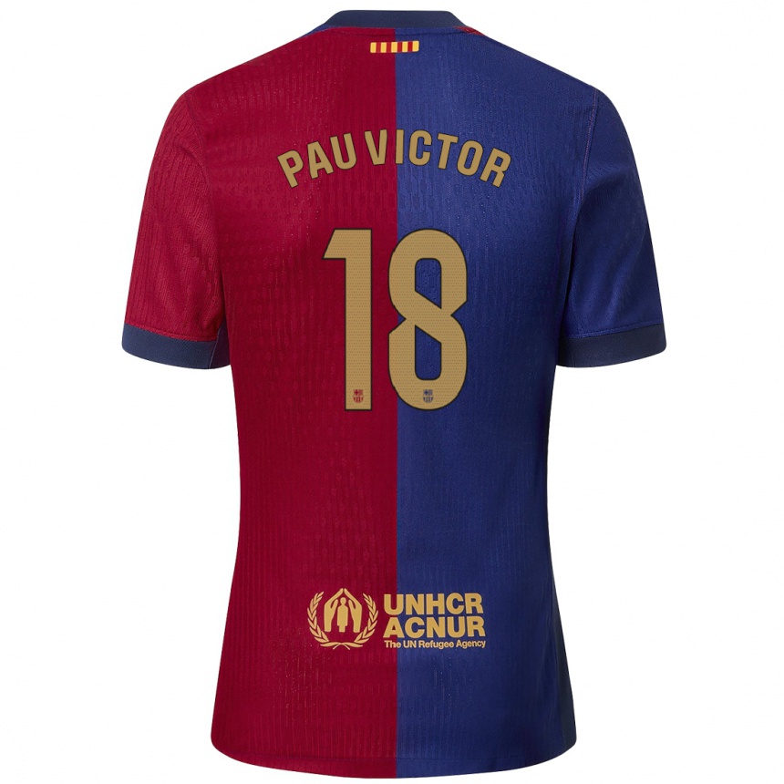 Kids Football Pau Víctor #18 Blue Red Home Jersey 2024/25 T-Shirt Canada