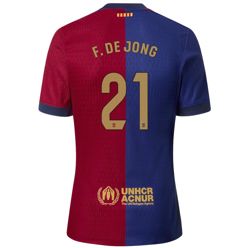 Kids Football Frenkie De Jong #21 Blue Red Home Jersey 2024/25 T-Shirt Canada