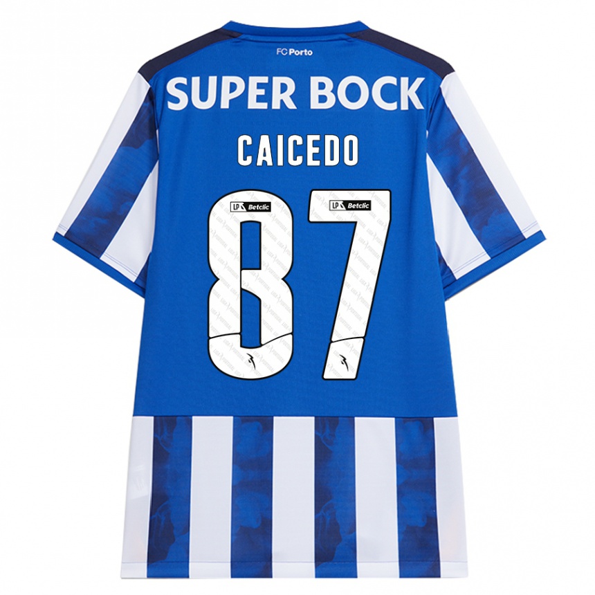 Kids Football Brayan Caicedo #87 Blue White Home Jersey 2024/25 T-Shirt Canada