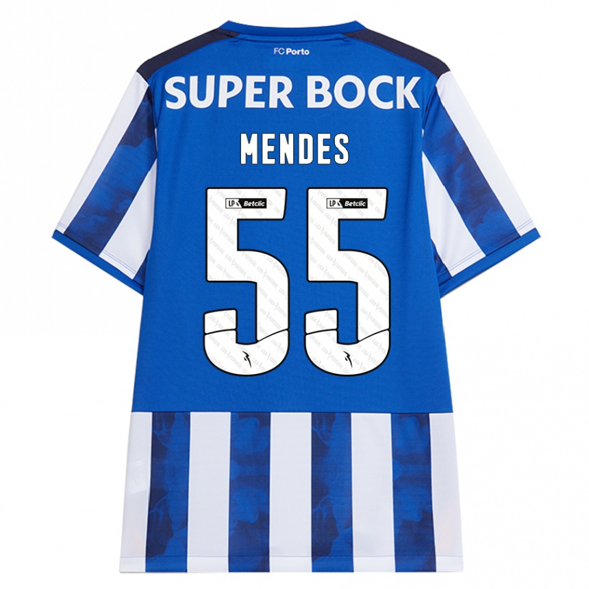 Kids Football João Mendes #55 Blue White Home Jersey 2024/25 T-Shirt Canada