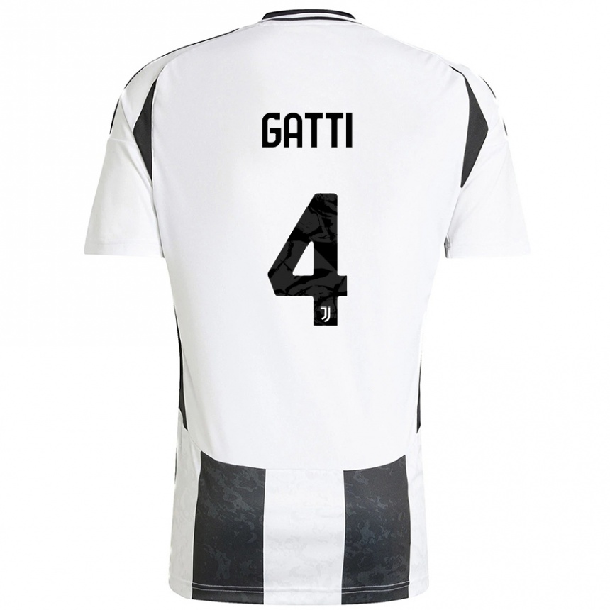 Kids Football Federico Gatti #4 White Black Home Jersey 2024/25 T-Shirt Canada