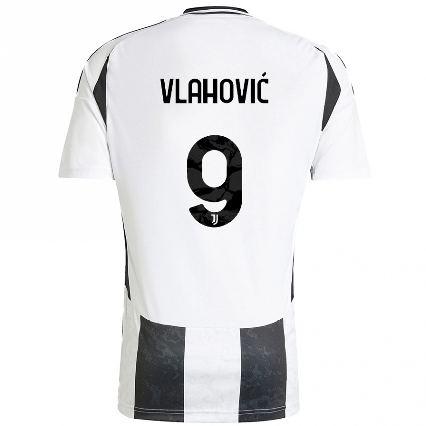 Kids Football Dusan Vlahovic #9 White Black Home Jersey 2024/25 T-Shirt Canada