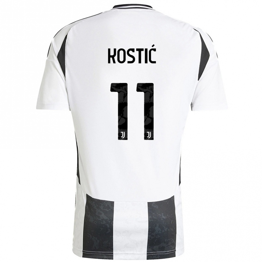 Kids Football Filip Kostic #11 White Black Home Jersey 2024/25 T-Shirt Canada