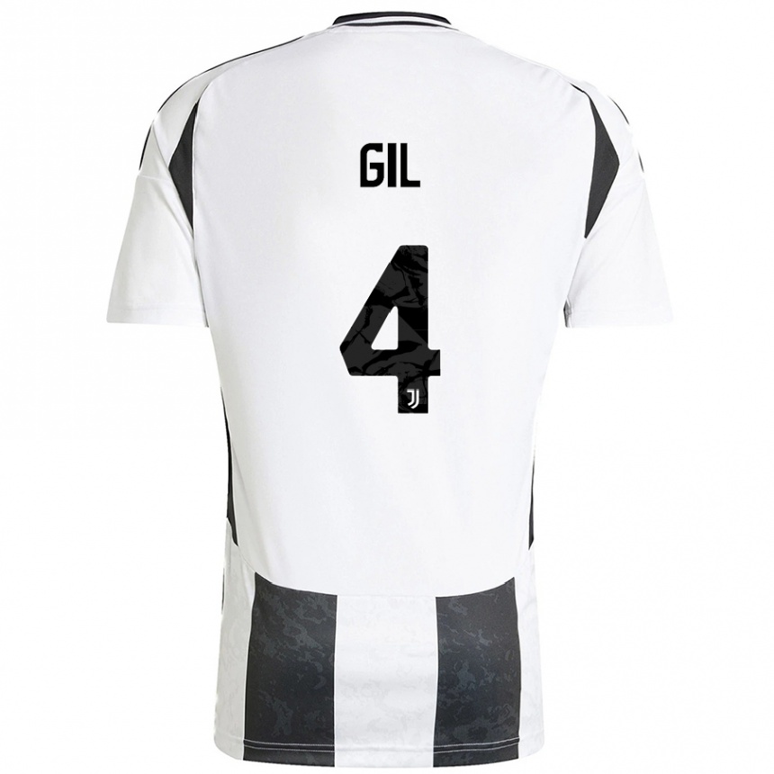 Kids Football Javier Gil #4 White Black Home Jersey 2024/25 T-Shirt Canada