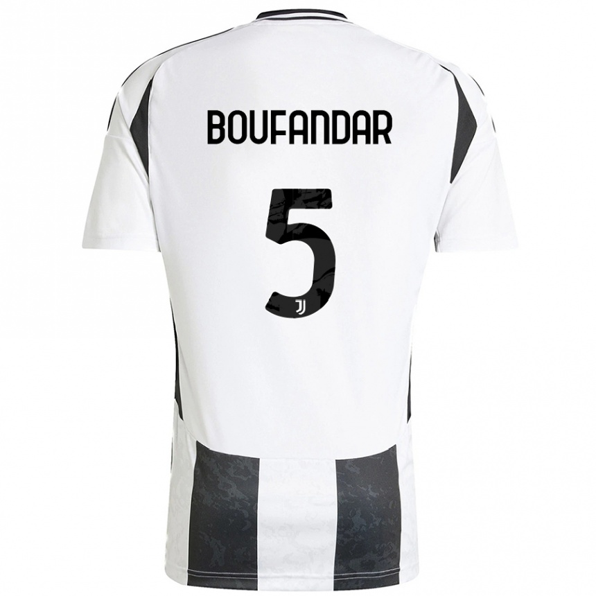 Kids Football Adam Boufandar #5 White Black Home Jersey 2024/25 T-Shirt Canada