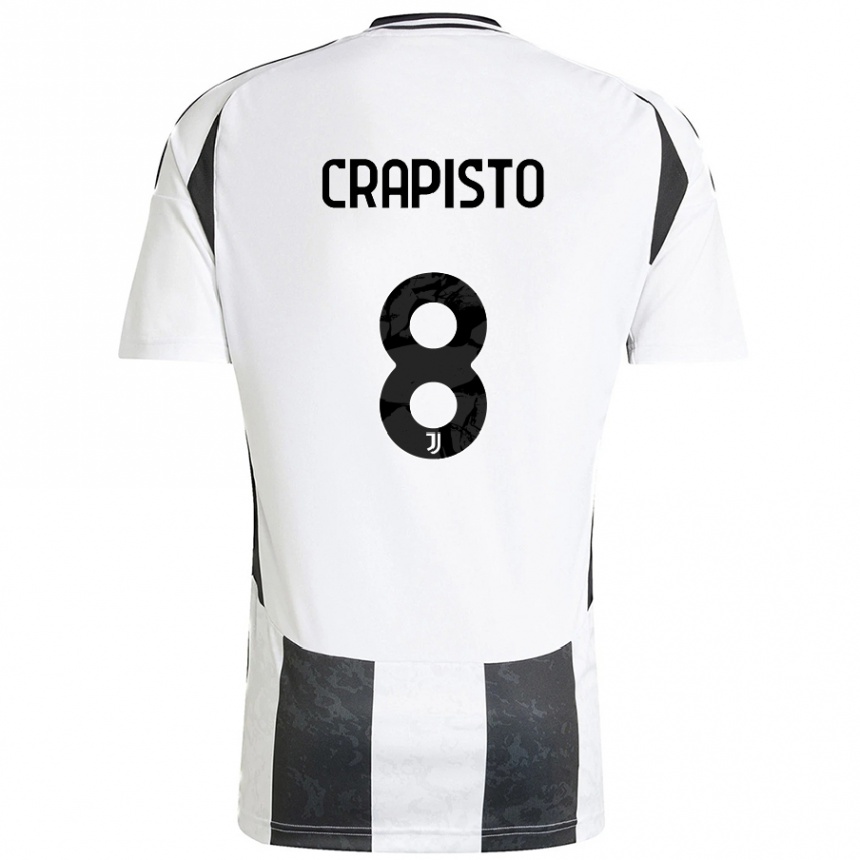 Kids Football Francesco Crapisto #8 White Black Home Jersey 2024/25 T-Shirt Canada