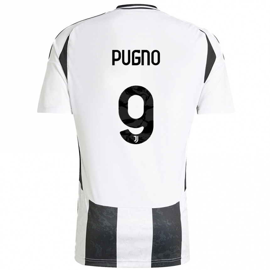 Kids Football Diego Pugno #9 White Black Home Jersey 2024/25 T-Shirt Canada