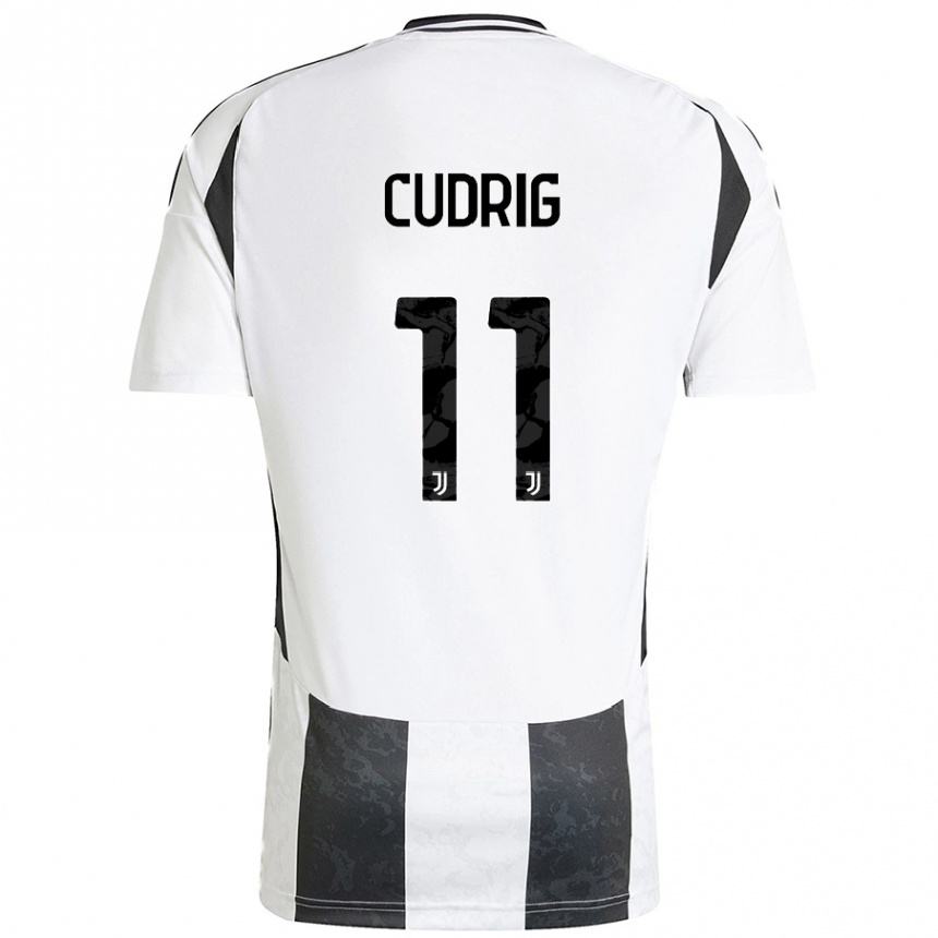 Kids Football Nicolò Cudrig #11 White Black Home Jersey 2024/25 T-Shirt Canada