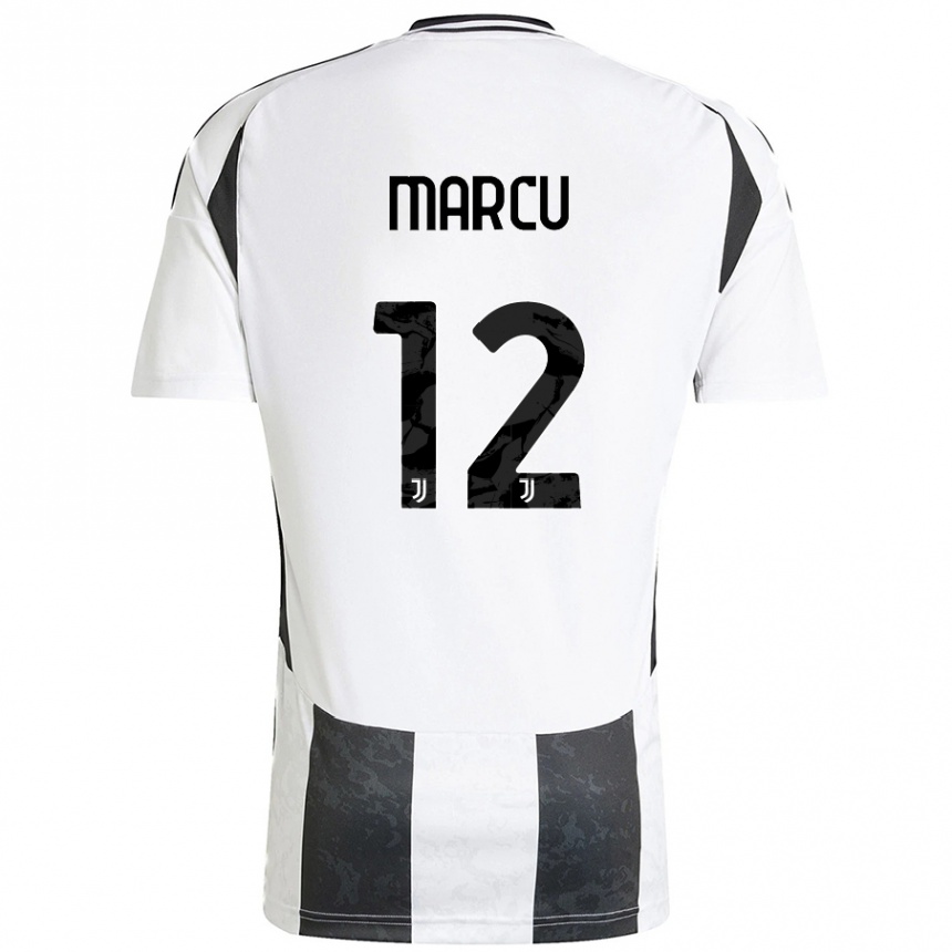 Kids Football Alessio Marcu #12 White Black Home Jersey 2024/25 T-Shirt Canada