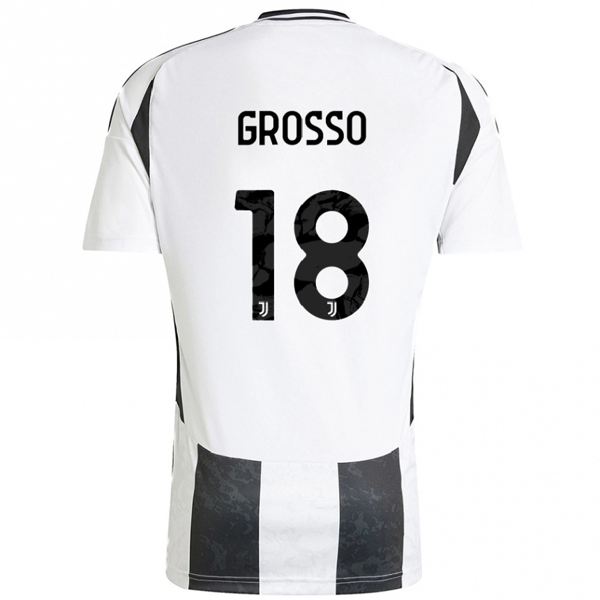 Kids Football Filippo Grosso #18 White Black Home Jersey 2024/25 T-Shirt Canada