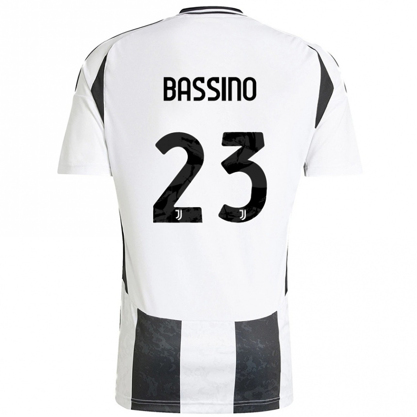 Kids Football Alessandro Bassino #23 White Black Home Jersey 2024/25 T-Shirt Canada