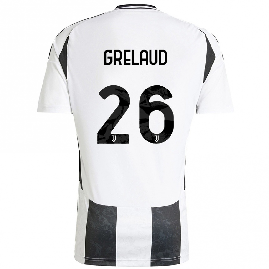 Kids Football Josue Grelaud #26 White Black Home Jersey 2024/25 T-Shirt Canada