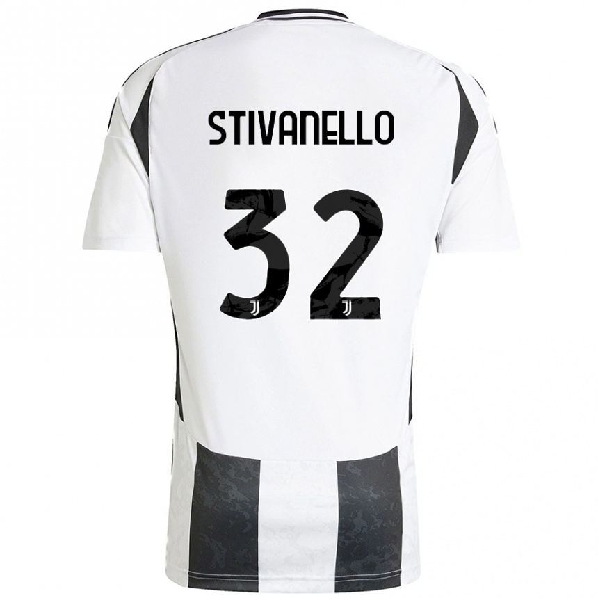 Kids Football Riccardo Stivanello #32 White Black Home Jersey 2024/25 T-Shirt Canada