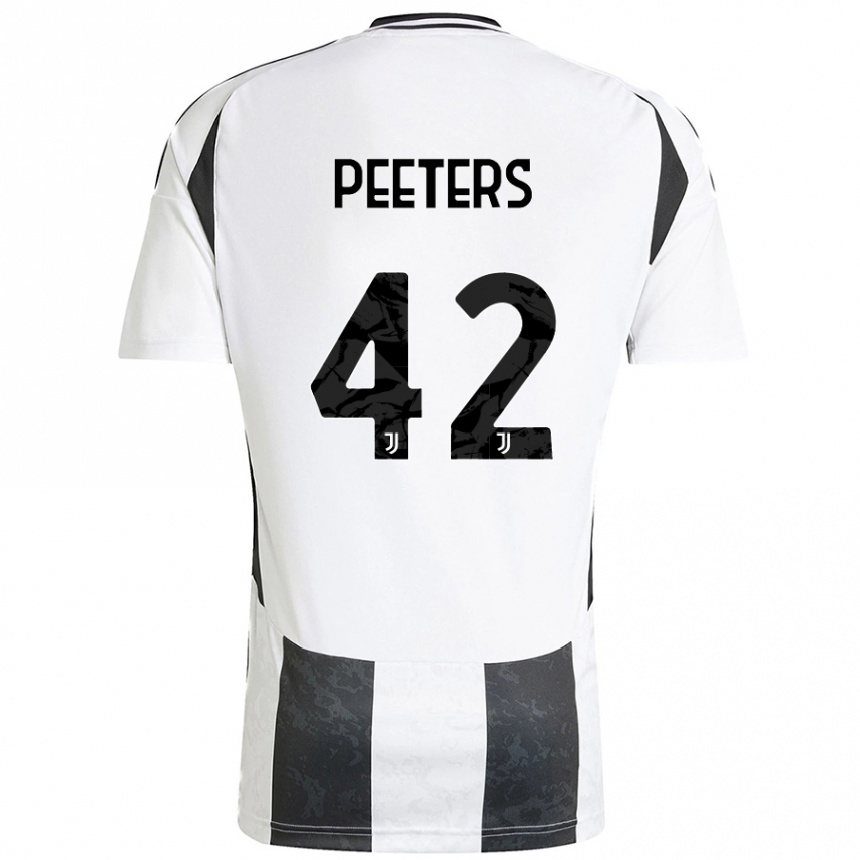 Kids Football Daouda Peeters #42 White Black Home Jersey 2024/25 T-Shirt Canada